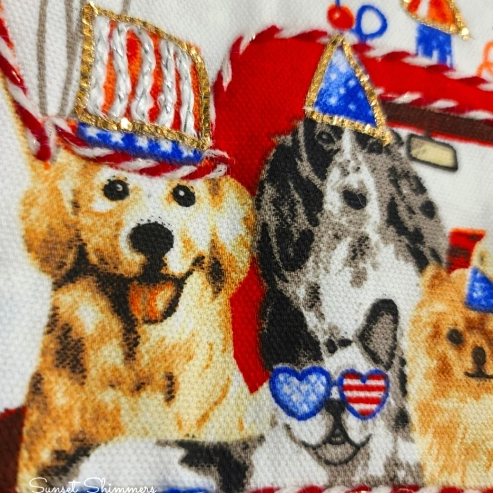 2pc Patriotic Dogs Red Truck July 4th Kitchen Tea Towel Set Stars & Stripes NEW